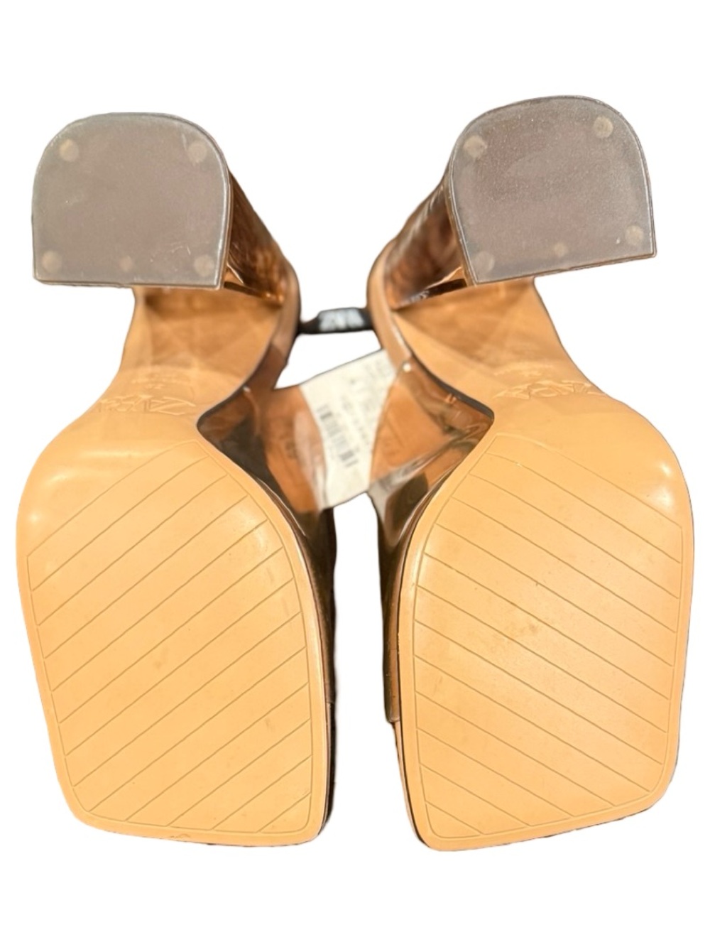 ZARA Nude Patent & Clear PVC Block Heel Mules - Picture 12 of 16